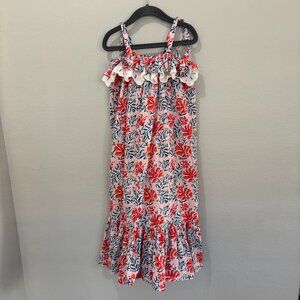 Lison light pink sundress with red, orange and blue flowers